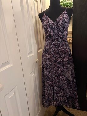 Chelsea28 Navy with Purple Floral Midi Dress